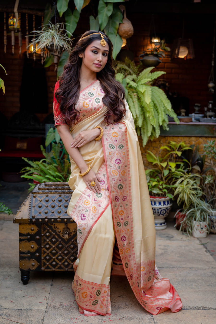 Royal Rainbow Riot and Golden Rhapsody Hued Silk Benarasi Saree