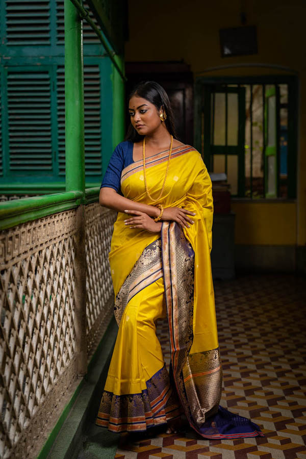 Lemon Verbena Lustre with Gold Zari Silk Benarasi Saree