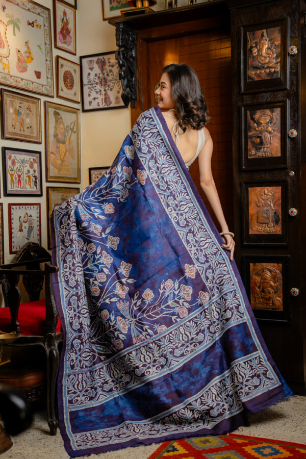 Cerulean Hued Hand Batik on Handwoven Silk - Image 4