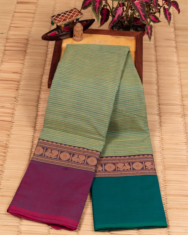 Mint Mirage with Plum-Teal Duo Border Cotton Chettinad