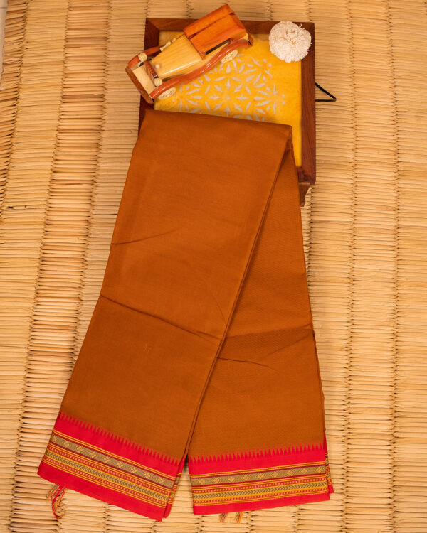 Amber Ochre and Pink Edge Cotton Chettinad
