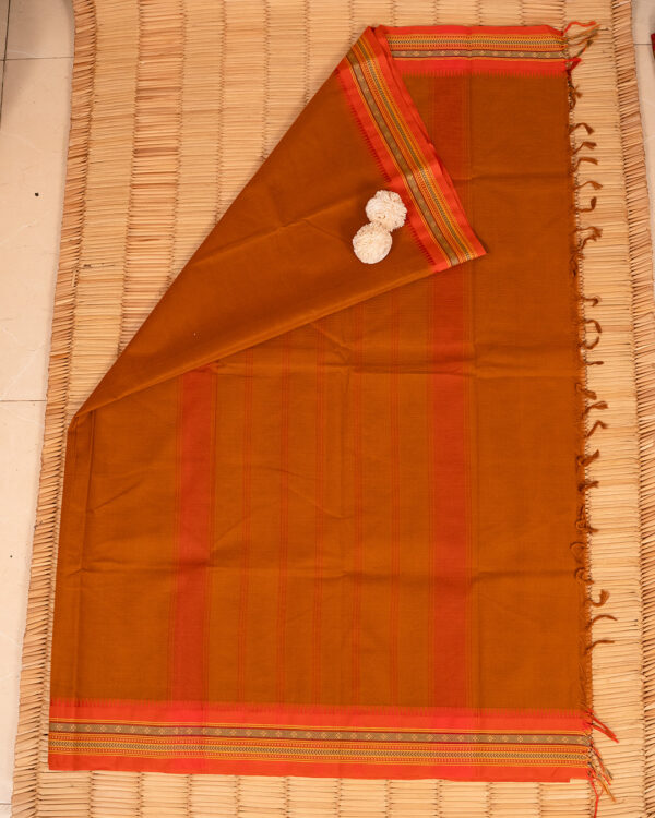 Amber Ochre and Pink Edge Cotton Chettinad - Image 2