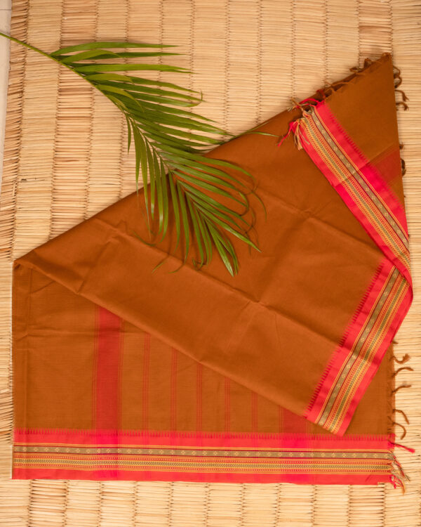 Amber Ochre and Pink Edge Cotton Chettinad - Image 3