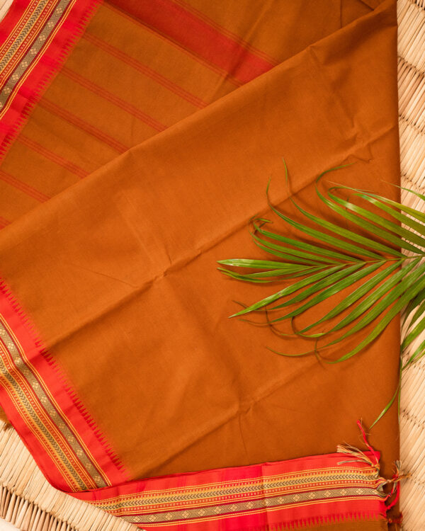 Amber Ochre and Pink Edge Cotton Chettinad - Image 4