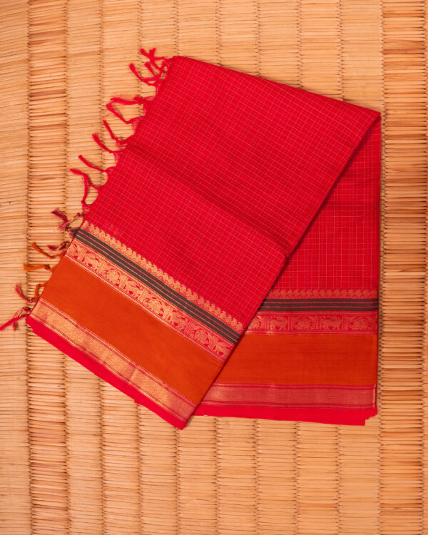 Crimson with Golden Border Silk/Cotton Chettinad