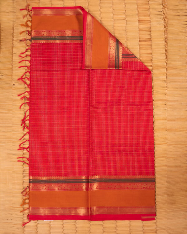 Crimson with Golden Border Silk/Cotton Chettinad - Image 2