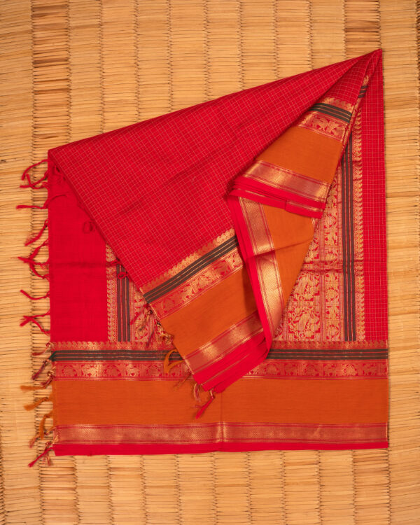 Crimson with Golden Border Silk/Cotton Chettinad - Image 3