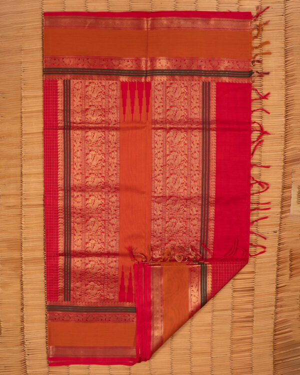 Crimson with Golden Border Silk/Cotton Chettinad - Image 4