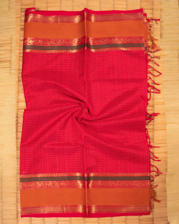 Crimson with Golden Border Silk/Cotton Chettinad - Image 5