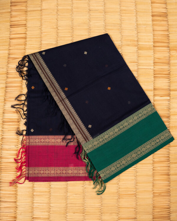 Midnight Blue Cotton Chettinad with Contrasting Borders