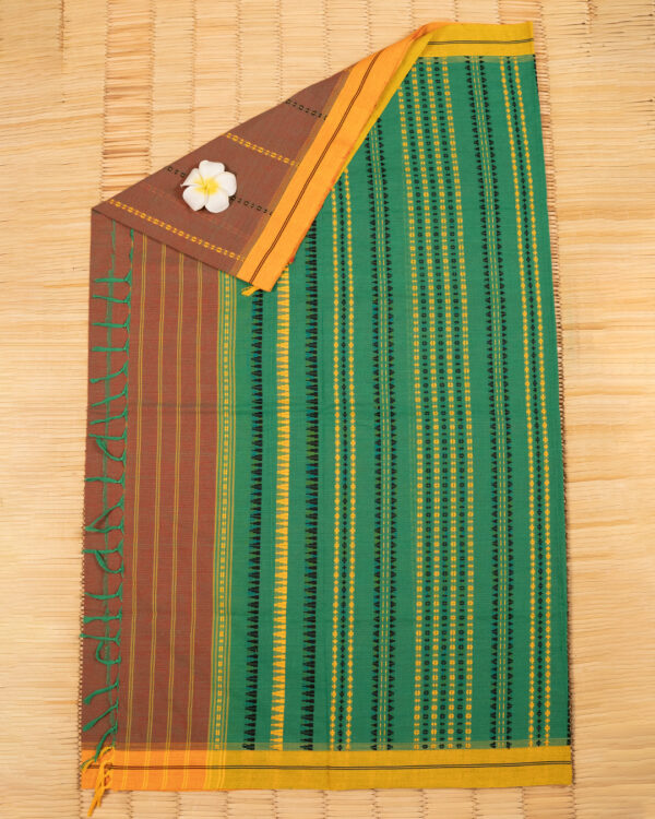 Rust Earth & Emerald Stripes Handwoven Cotton Begumpuri - Image 2