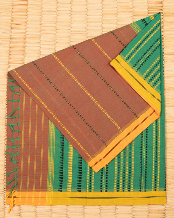Rust Earth & Emerald Stripes Handwoven Cotton Begumpuri - Image 3