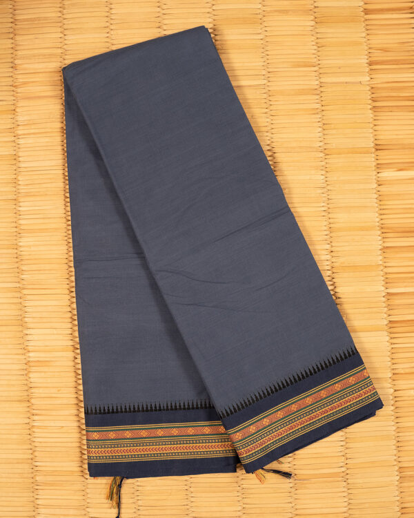 Solid Grey Cotton Chettinad with Vibrant Border