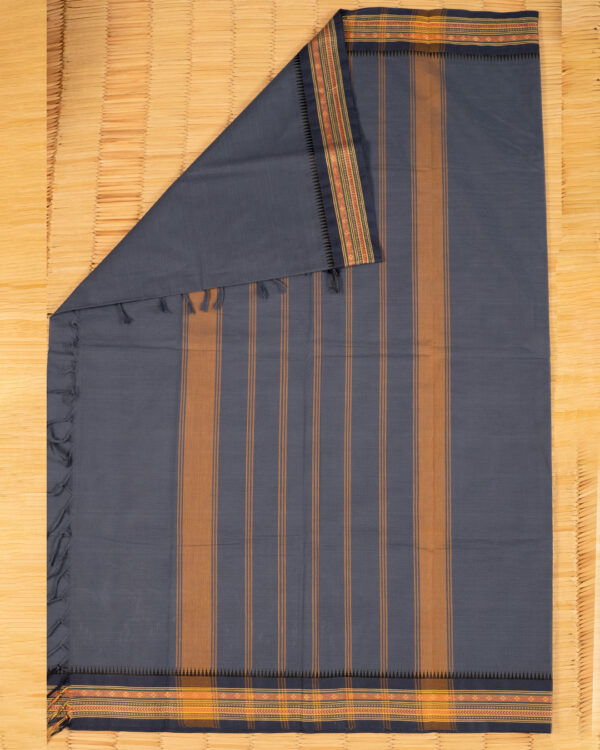 Solid Grey Cotton Chettinad with Vibrant Border - Image 2