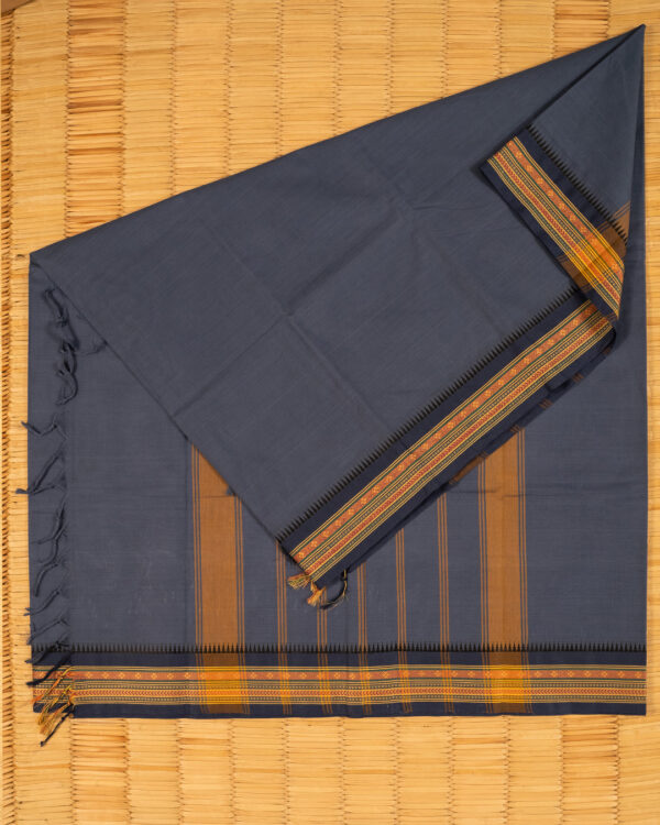 Solid Grey Cotton Chettinad with Vibrant Border - Image 3