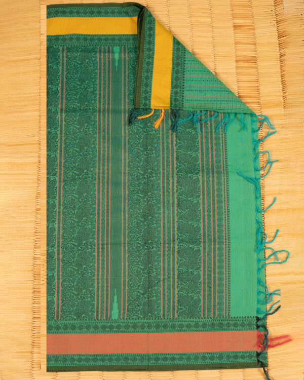 Bright Green Cotton with Rusty Border Cotton Chettinad - Image 2