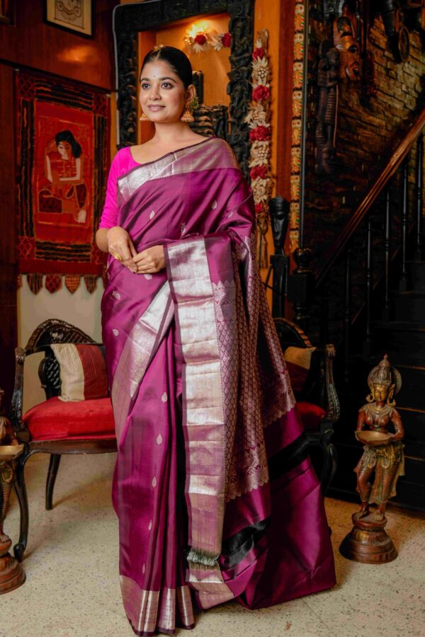 Wine-Hued Handwoven Silk Kanjivaram
