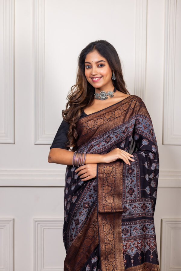 Midnight Rust Ajrakh Whispers on Silk Cotton Grace - Image 2