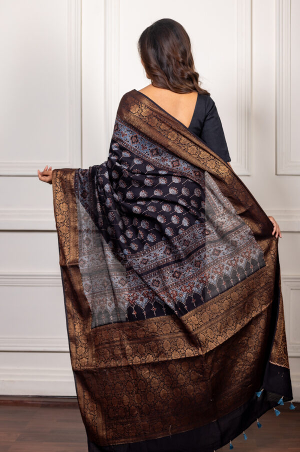 Midnight Rust Ajrakh Whispers on Silk Cotton Grace - Image 4