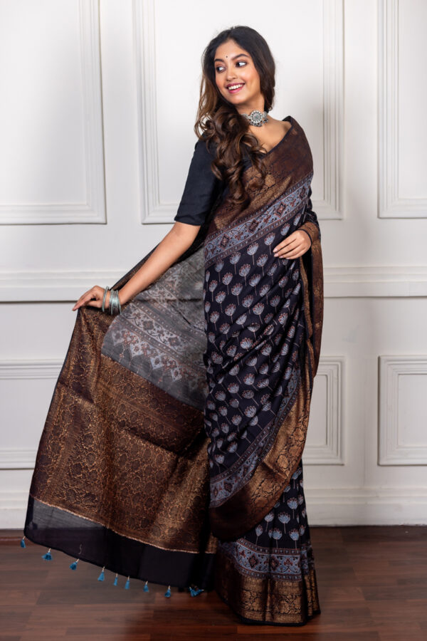 Midnight Rust Ajrakh Whispers on Silk Cotton Grace - Image 3