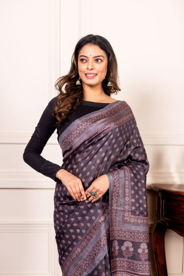 Twilight Plum: Ajrakh Tales in Tussar Elegance - Image 2