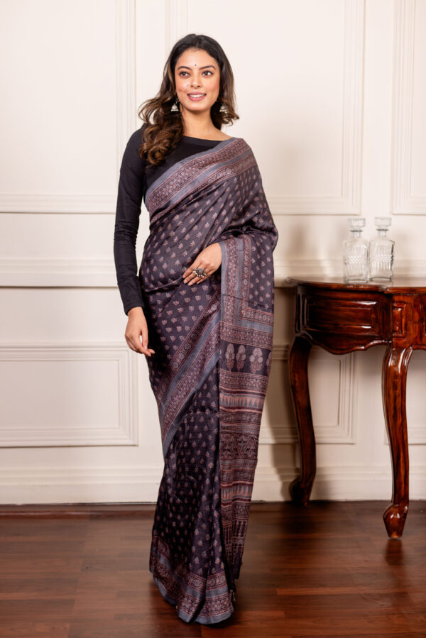Twilight Plum: Ajrakh Tales in Tussar Elegance