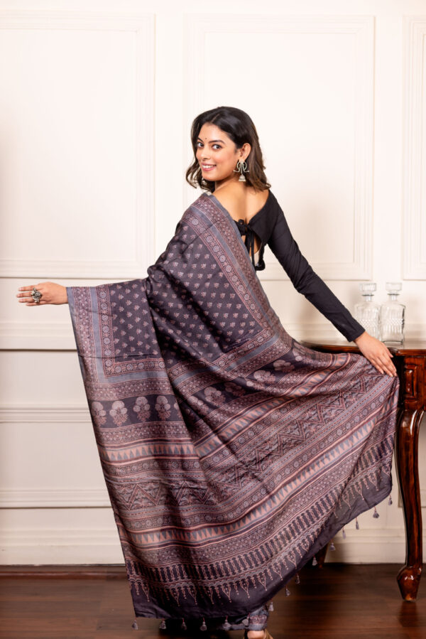 Twilight Plum: Ajrakh Tales in Tussar Elegance - Image 4