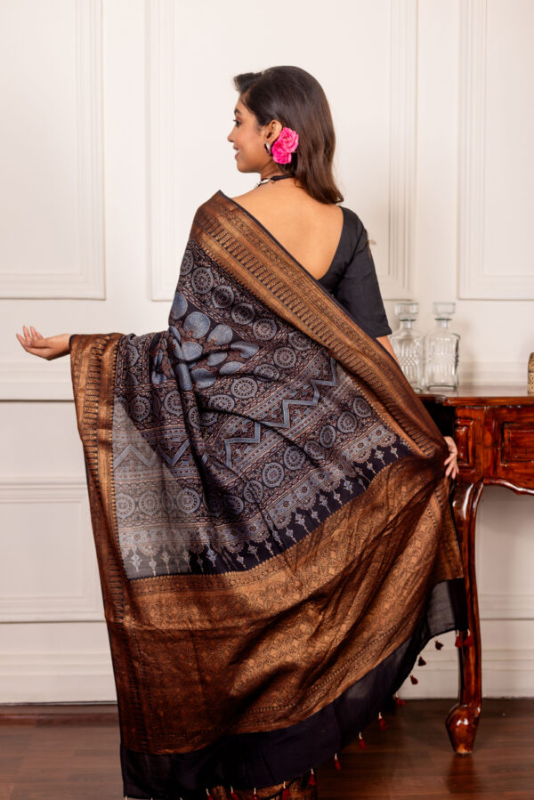 Slate Blue and Bronze Ajrakh on Silk Cotton - Image 4