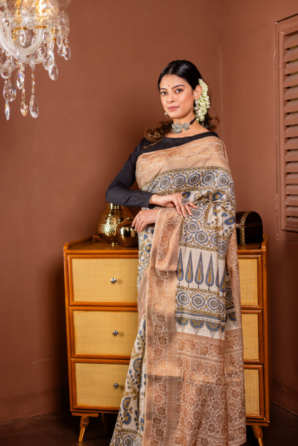 Golden Sands and Indigo Dreams: Ajrakh on Silk Cotton - Image 2