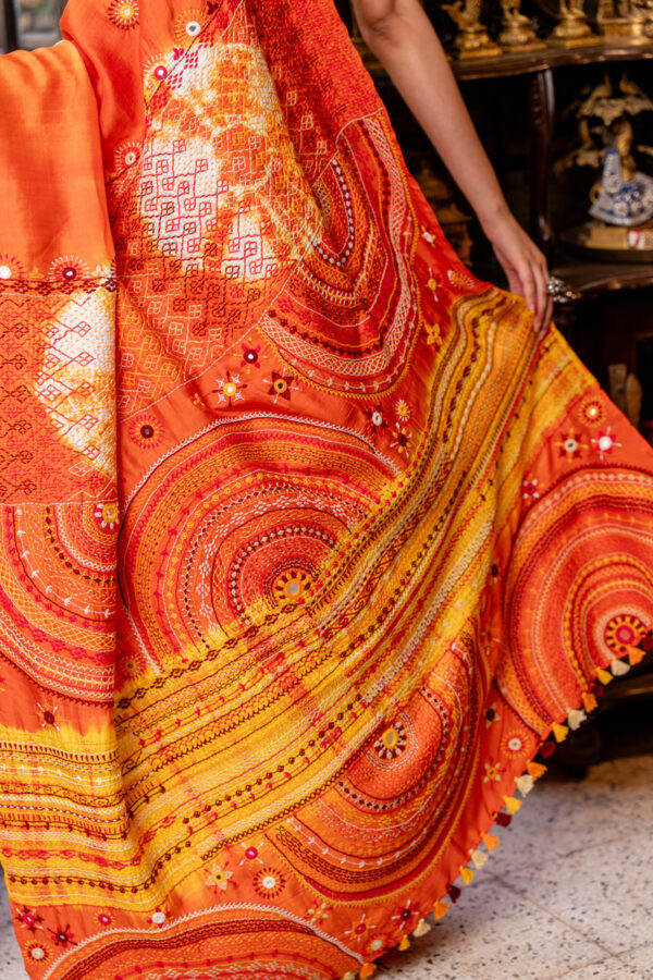 Sunset Radiance: Yellow & Vermilion Silk Lambani - Image 4