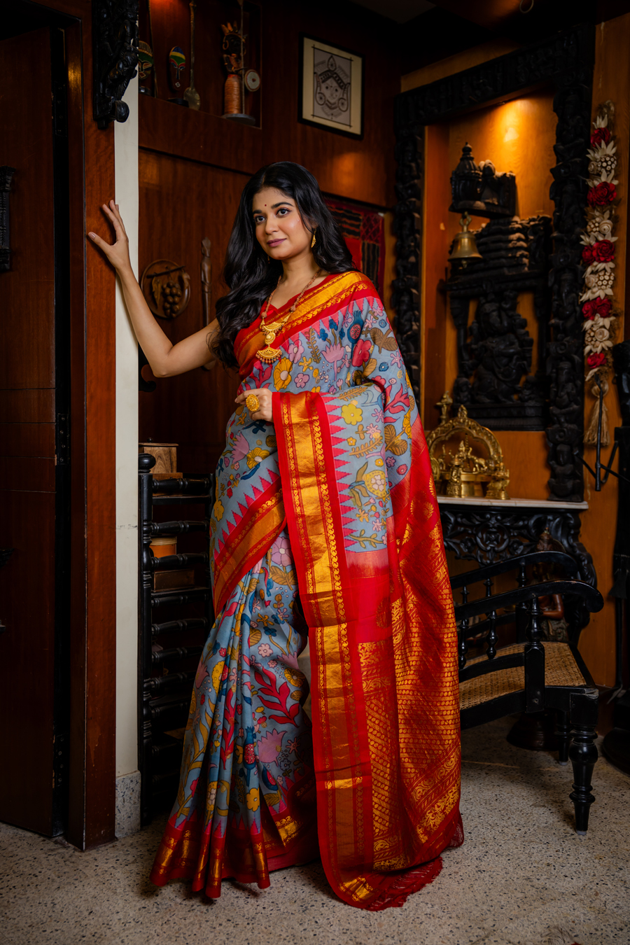 HANDPAINTED KALAMKARI ON SILK GADWAL